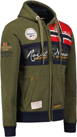 Чоловіча толстовка-худі Geographical Norway Flyer на блискавці з капюшоном та кишенею-кенгуру, тепла зимова кофта, колір Khaki, розмір L