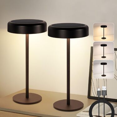 Настільна лампа на сонячній батареї з акумулятором LED, 2 шт. Чорна - Бездротова, сенсорна, димована, USB зарядка, IP44 для дому та вулиці