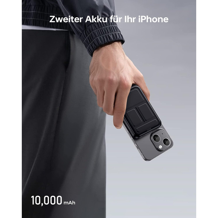 Powerbank MagSafe 10000mAh з PD 22.5W, бездротова зарядка, USB-C, LED-дисплей, чорний