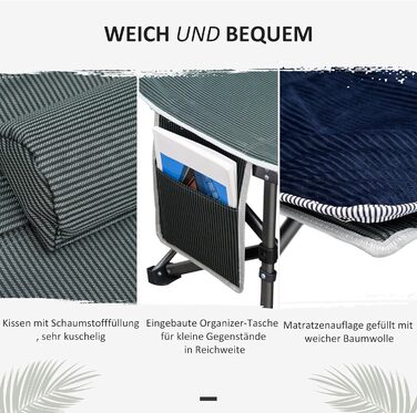 Ліжко кемпінгове складне Outsunny з матрацом, 188x64.5x53 см, до 150 кг, темно-синьо-сіре, для дому, саду, подорожей