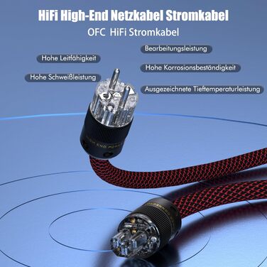 Hi-End мережевий кабель Monosaudio P083 1.5м, мідний екранований OFC HiFi кабель живлення AC, 16мм, вилка Schuko та роз'єм IEC C15 для підсилювача, DVD, сабвуфера та декодера