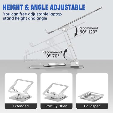 Adjustable Laptop Stand - 360° Swivel Base, Foldable & Portable - Fits 10-17 Inch Laptops (Splitter)