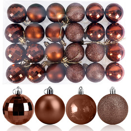24 штуки новорічні кулі 4 см, коричневі, для ялинки, пластикові, неб'ючі, декор