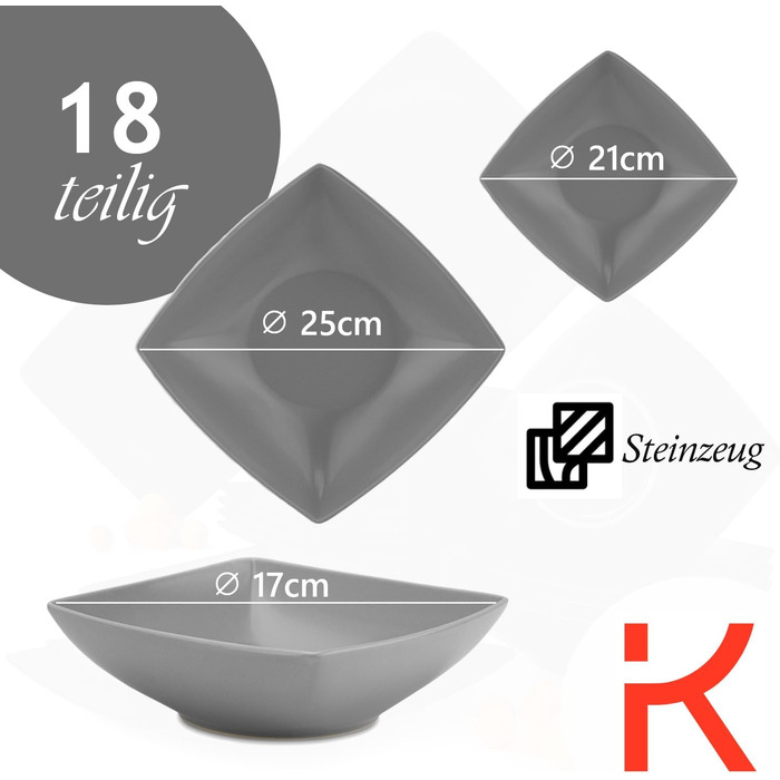 Сервіз Konsimo для 6 осіб: 18-ти частинний набір тарілок EPIRI - сучасний сервіз з кераміки сірого кольору