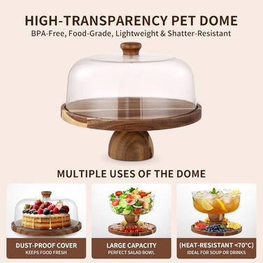 Дзеркальний підставка для тортів 30 см з дерева | Подвійна тортівниця з ніжками та кришкою (PET) | Тортниця-дзвіночок | Універсальна підставка для тортів на весілля, день народження, чаювання