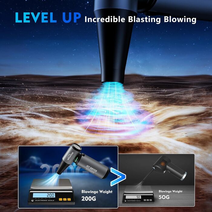 Електричний пилосос для повітряного продування, ультрапотужний, 3 режими, 200000 об/хв, з акумулятором 10000mAh, щіткою для чищення та USB-зарядкою, для чищення ПК