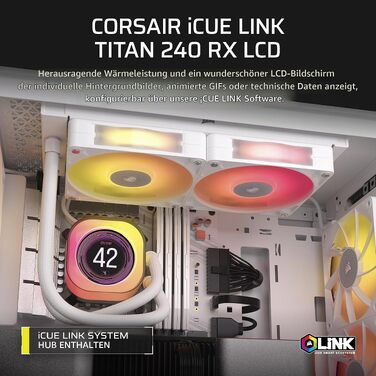 Рідинне охолодження процесора Corsair iCUE LINK Titan 360 RX LCD (Білий) — FlowDrive, 3x 120мм RGB вентилятори, сумісність з Intel LGA 1851/1700 та AMD AM5/AM4, AIO
