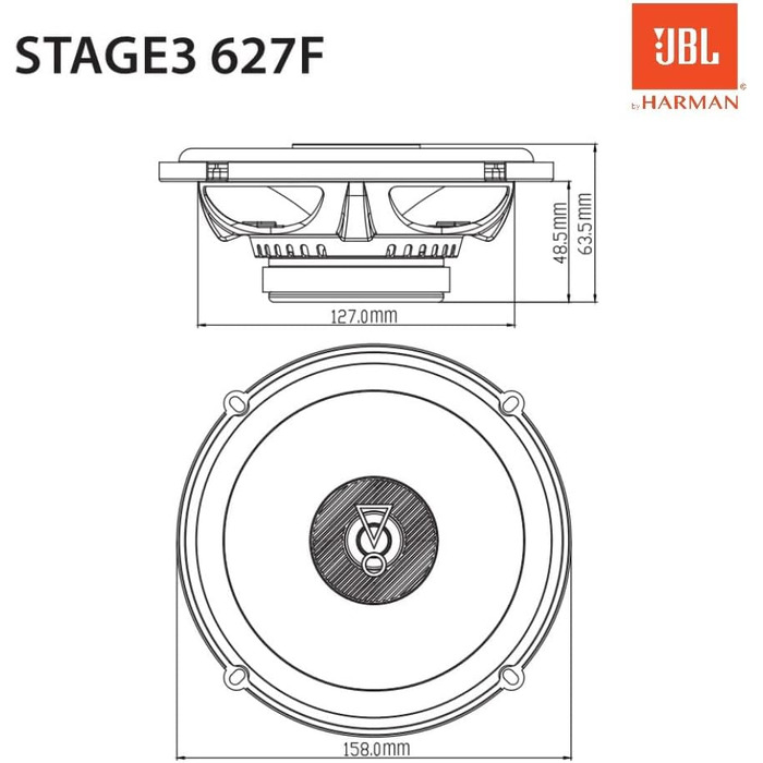 Автомобільна акустика JBL Stage3 627F 2-смугові 16 см, 225 Вт, стереосистема Harman Kardon, комплект 2 шт, 6,5