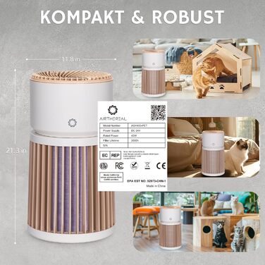 Повітряочищувач та зволожувач Airthereal 2-в-1 (AGH400) для площі до 125 м², 3-ступенева фільтрація, датчик якості повітря, нічний режим, автоматичне зволоження