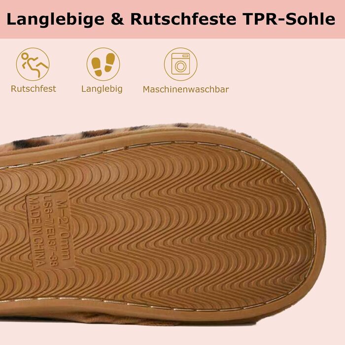 Тапочки зимові для жінок та чоловіків, теплі, з плюшем, з м'якою підкладкою, антиковзаючі, унісекс, з піною пам'яті, красиві, товсті, зручні, 38.5/40 EU, леопард