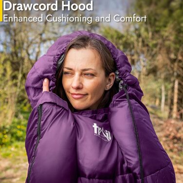 Спальний мішок для дорослих Trail 3 сезони – для кемпінгу, піших прогулянок, подорожей – 300 GSM – з внутрішніми кишенями – фіолетовий