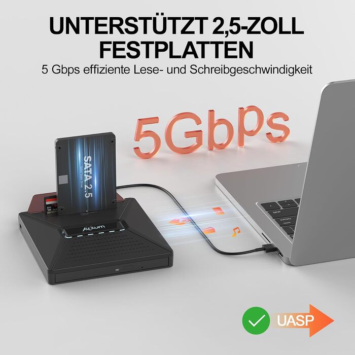 Зовнішній DVD/CD привід Alxum USB-C 3.0 для ноутбука з картридером SD/TF та додатковим USB-портом, Plug & Play для Windows, Linux, Mac OS