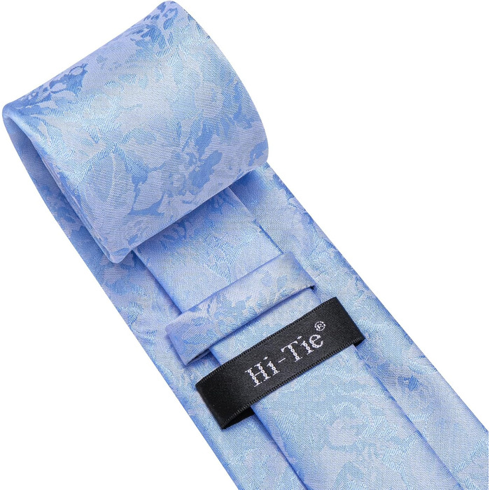 Шовковий краватковий комплект Hi-Tie: краватка, нагрудна хустинка, запонки, латунний значок. Ідеально для весілля та ділових зустрічей (Babyblau A)