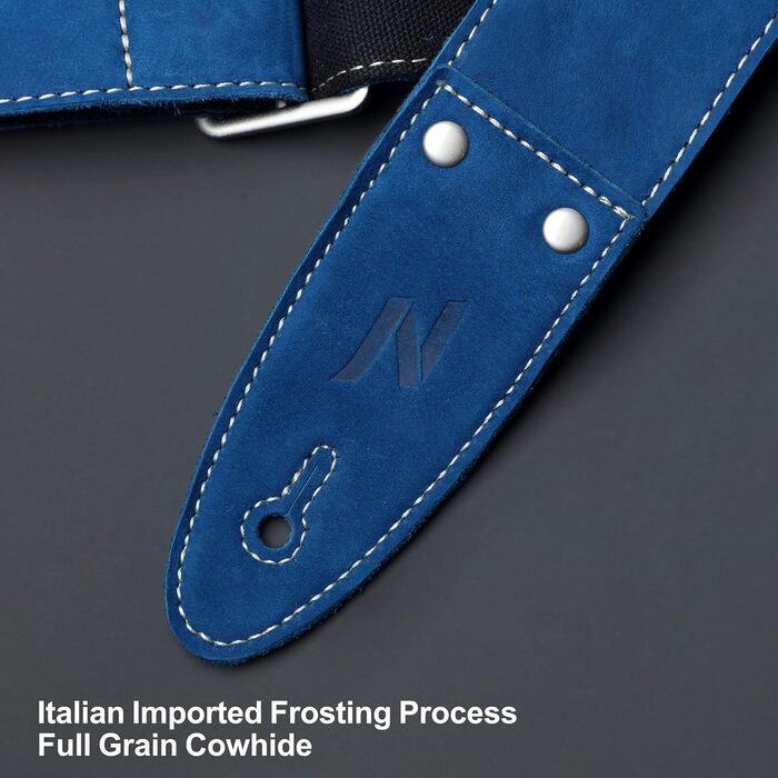 Гітарний ремінь Nefelibata з повного нубуку, 2' з кишенею для медіатора, для бас-, електро- та акустичної гітари, з медіаторами, кнопками та застібками (Star Black) (B#-haze Blue)