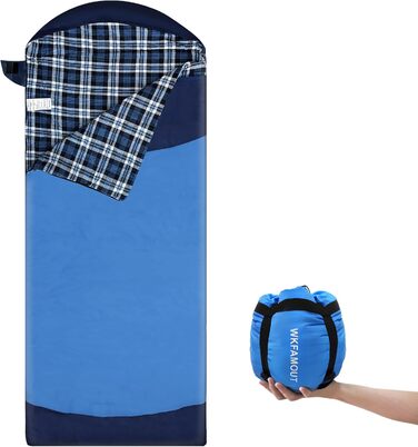 Спальний мішок WKFAMOUT Ultralight Flanell для дорослих, 220x80 см, блакитний. Підходить для кемпінгу, подорожей, літа. Легкий, компактний, машинного прання.