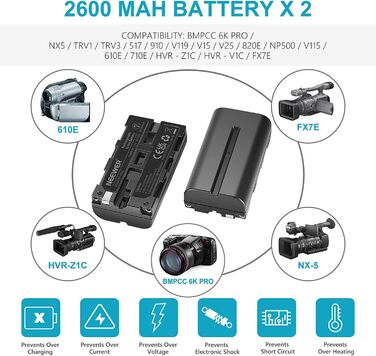 Набір акумуляторів NEEWER NP-F550 та зарядний пристрій (сумісний з Sony NP-F970, F750, F770 та ін.) + LED-ліхтар/монітор/камера Slider (2 шт., чорний)