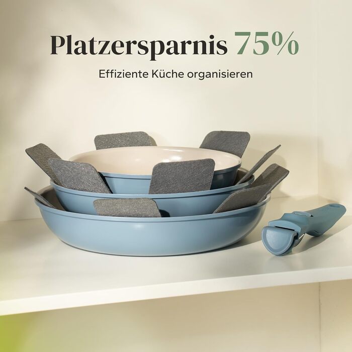 Redchef Ceramic Nonstick Pan Set - 6 Piece Induction Cookware Set (20, 24, 28 cm) - Blue