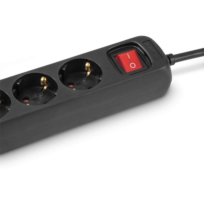 Многорозетка Hama з вимикачем для економії енергії, 3 розетки, чорний колір, кабель 1.4м, кут нахилу 45°, GS сертифікат, для дому та офісу