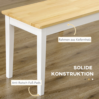 HOMCOM 2-Seater Bench up to 220 kg load capacity made of pine wood in white, dining bench kitchen bench living room bench 102 x 36 x 45 cm