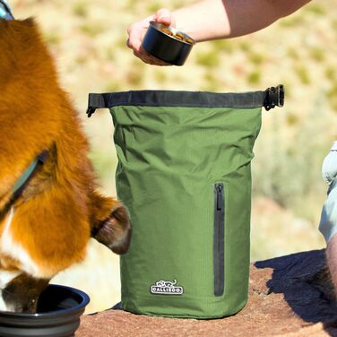 Трояк для корму для собак Callieco з лопаткою та кишеню на блискавці, водонепроникний контейнер для дому, подорожей на авто, кемпінгу, перельоту та іншого (64 порції) (64 чашки, зелений)