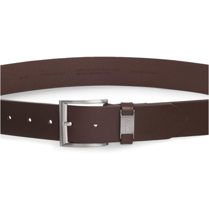 Чоловічий шкіряний ремінь BOSS Connio з логотипом та металевими деталями (105, Коричневий)