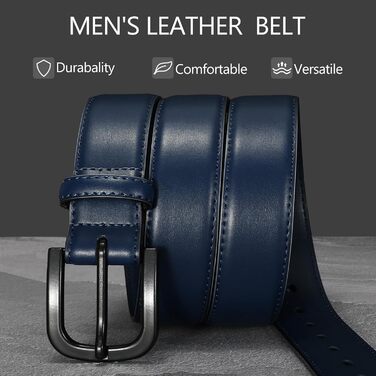 Чоловічий шкіряний ремінь VONMELLI без металу, TSA-сертифікований, синій, розмір пояса 48-52