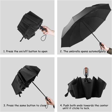 Зонт Kastewill: жіночий та чоловічий, компактний, штормостійкий, автоматичний, з 10-ю металевою основою, тефлонове покриття, чорний