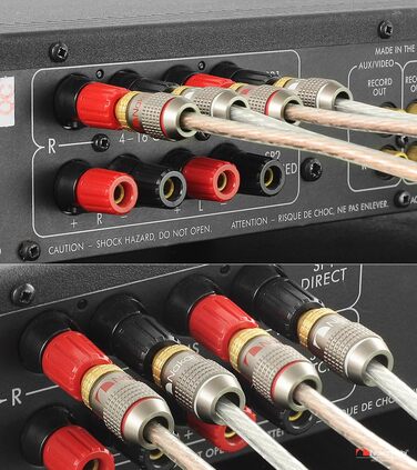 З'єднувачі банани Nakamichi FanLock Excel-Serie 24K, 10-18 AWG, 4 мм, для аудіокабелів, 4 шт. (2 пари)