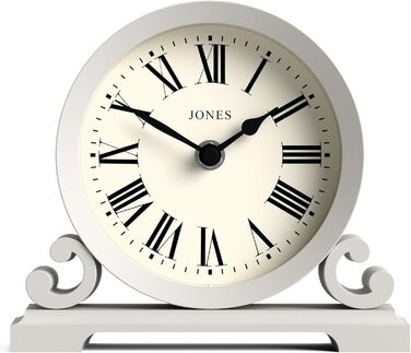JONES CLOCKS® Saloon Table Clock | Traditional Double-Scroll Design | | Roman Numerals | Classic style for desk, table, shelf or bedside table. (Gray)