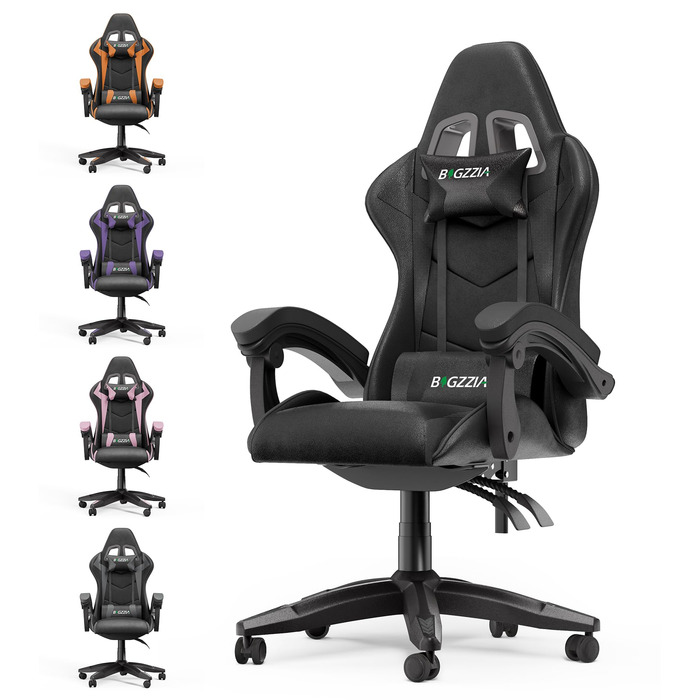 Геймерське крісло Bigzzia Ergonomiczne: з подушкою для попереку та підголовником, регульована висота, чорне, для підлітків та дорослих