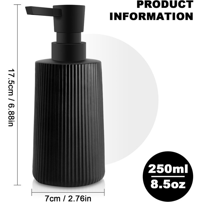 Набір з 2 чорних скляних дозаторів для мила, 250 мл - для ванної, кухні, робочої поверхні