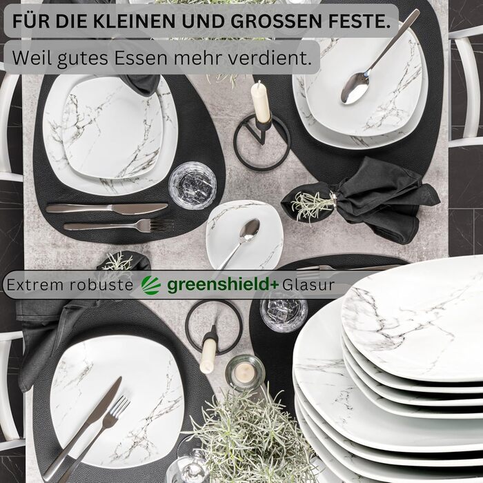 SÄNGER Tafelservice Bilgola Marmor Weiß: 18-частинний набір посуду для 6 осіб (тарілки для супу, десерту та їжі) з порцеляни. PREMIUM COLLECTION