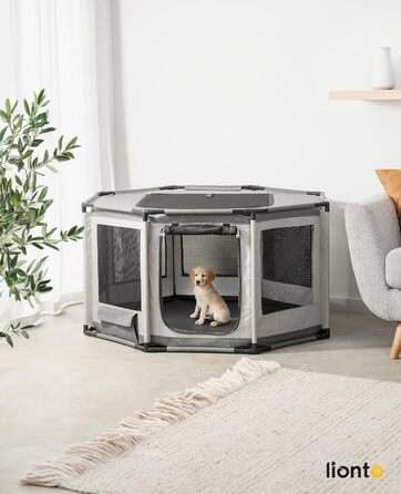 Вольєр для цуценят Lionto з оксфордської тканини, сірий, 112x112x62 см