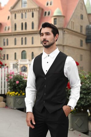 Чоловіча класична жилетка Allthemen Slim Fit з V-подібним вирізом для костюма, весіль та бізнесу, чорна, розмір L