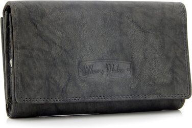 ekavale Wallet for Women, Long Wallet made of Cowhide Leather, Large Wallet for Women with Many Compartments, Zippered Card Holder for Women (Blue-Gray)
