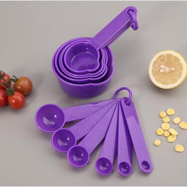 Measuring cup and spoon set, 11-piece plastic measuring cup and spoon set for dry and liquid ingredients, 5 measuring cups and 6 measuring spoon set for children for cooking and baking, color: