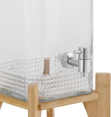 Скляний диспенсер для напоїв Klar Glas, 10 кг, з краном із нержавіючої сталі, дерев'яною підставкою, вентилем, для лимонаду, соку, води, банкети, вечірки