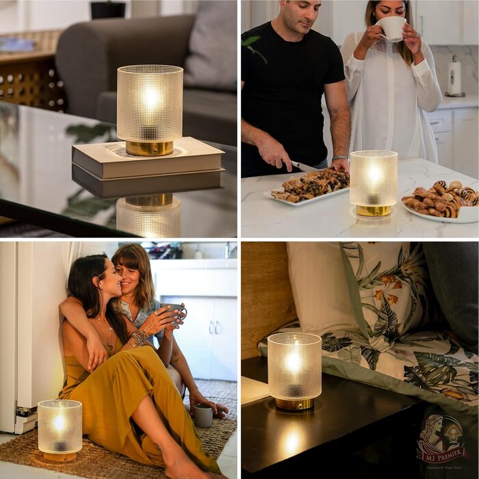 Бездротова настільна лампа з таймером, вінтажний дизайн, LED, скло, для дому та вулиці, диммування, сірий колір, розмір L