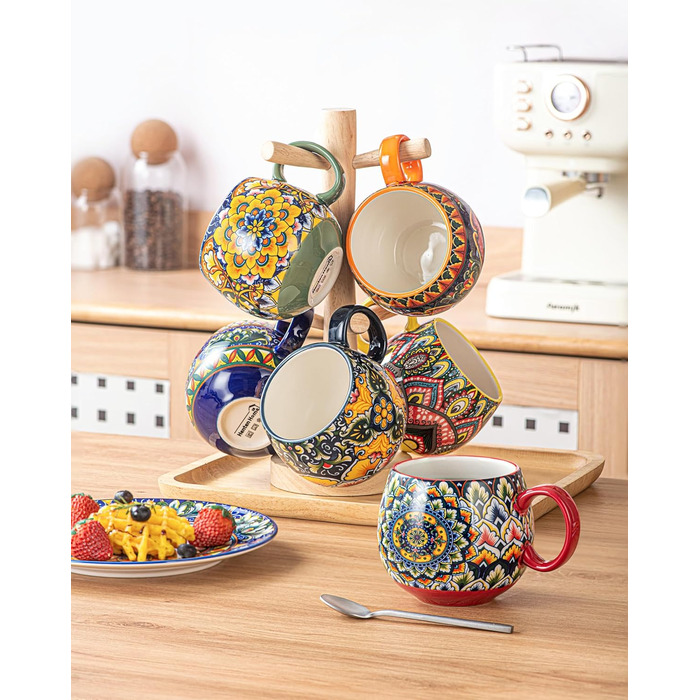 Набір чашок з порцеляни, керамічні чашки капучино/кружки - 600 мл, посуд для 6 осіб, набір чашок для кави - богемний стиль