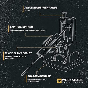 WORK SHARP Precision Adjust професійна система заточування ножів з фіксованим кутом 15-30°, ручний алмазний точильний набір із 3 каменями