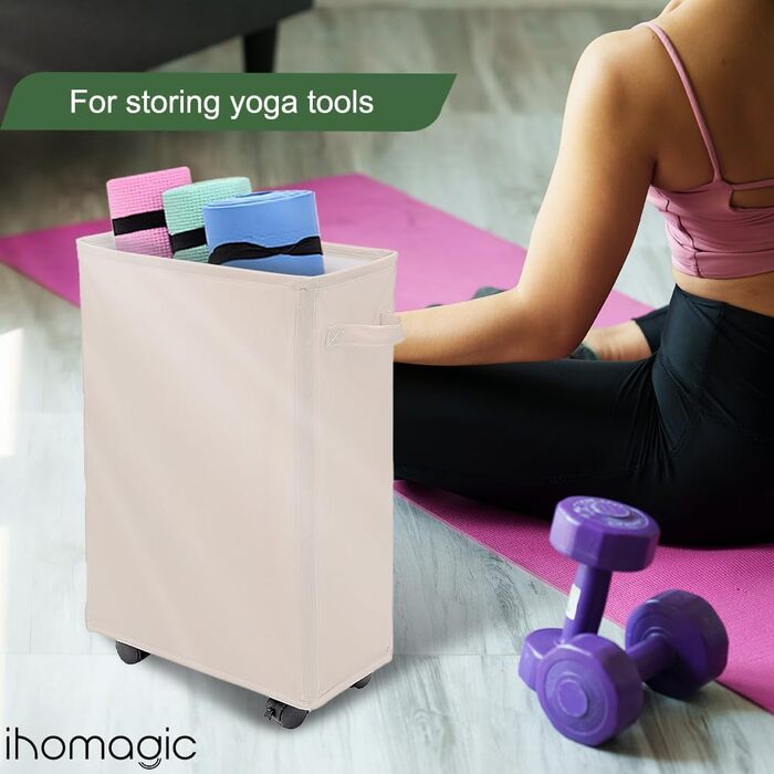IHOMAGIC кошик для білизни 40 л з колесами, складаний, прямокутний, бежевий, для ванної та спальні
