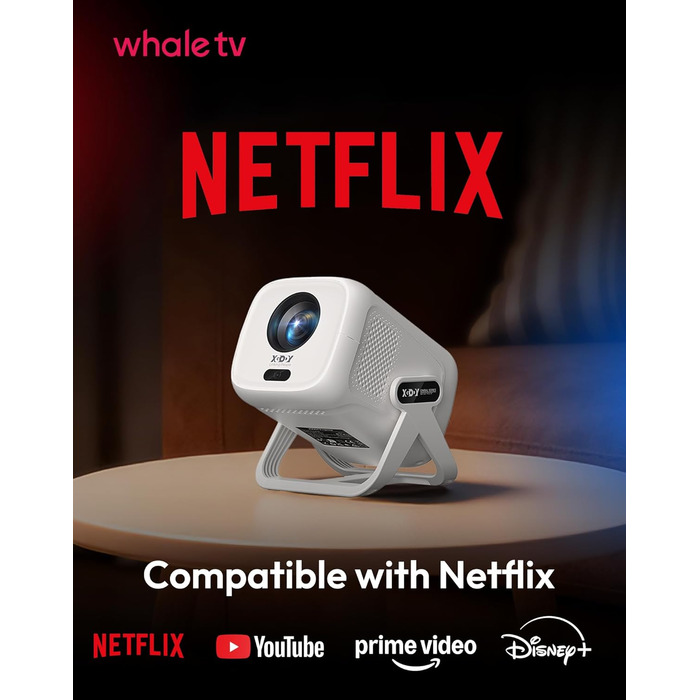 Портативний проєктор N5 1080P з WiFi та Bluetooth, сумісний з Netflix, обертовий на 135°, автоматична корекція трапецеїдальних спотворень, фільтр від пилу