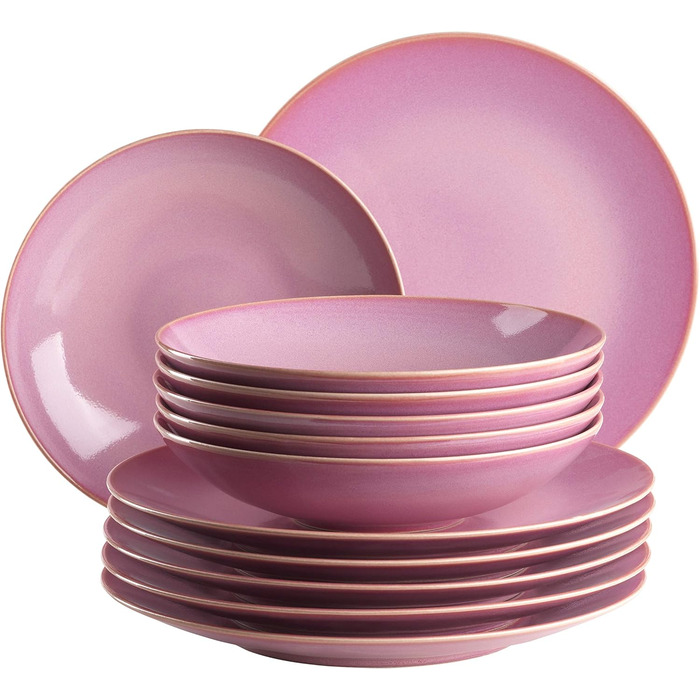 MÄSER 931946 Ossia Dinnerware Set for 6 People in Mediterranean Vintage Style, 12-Piece Modern Tableware Set with Soup Bowls and Dinner Plates, Royal Blue, Stoneware