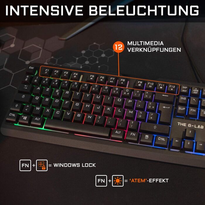 G-LAB Combo Iridium: Ігрова клавіатура та миша з підсвічуванням LED - QWERTZ, Anti-Ghosting, 3200 DPI, USB, сумісна з PC, PS4, PS5, Xbox (2023)