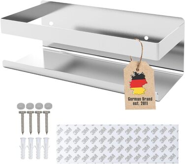 INTIRILIFE Self-Adhesive Shower Shelf in Silver - 23 x 10.5 x 8 cm - Shower Shelf No Drilling, Shampoo Holder Shower Basket Wall Mounting Bathroom Accessories Basket - Rustproof, Stainless Steel Shelf for Bathroom and Kitchen