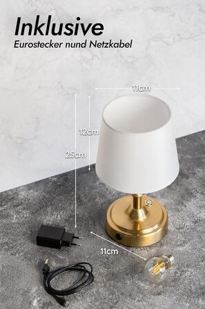 Бездротова настільна лампа з акумулятором 4000mAh, тепле світло 2700K, сенсорне управління, з адаптером/кабелем, для спальні, подарунок (золотиста)
