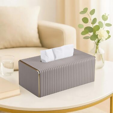 Стильна тканинна коробка для серветок з PU шкіри (світло-сіра в смужку)