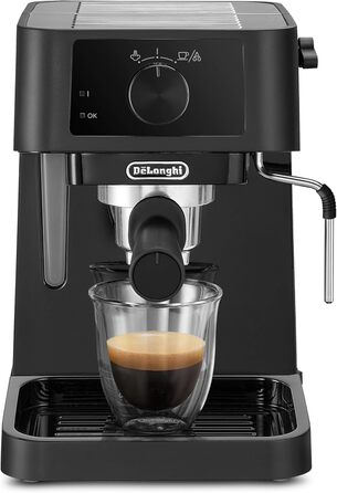 De'Longhi Stilosa EC 230.BK – traditional espresso portafilter machine, espresso machine with manual milk frother, for espresso grounds, 1 L water tank, black, 1100 W