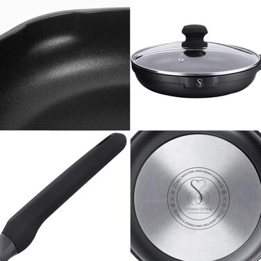 Набір сковорідок Stone&Stone 4 шт. (20, 24, 28, 32 см) з антипригарним покриттям | Для індукції, газу | Алюміній, сталь, професійні | З німецьким покриттям, без PFAS