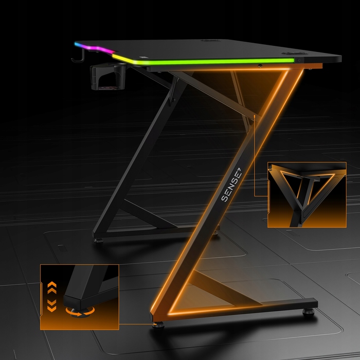 Ігровий комп'ютерний стіл Sense7 Volt з RGB LED підсвіткою, 120x60 см